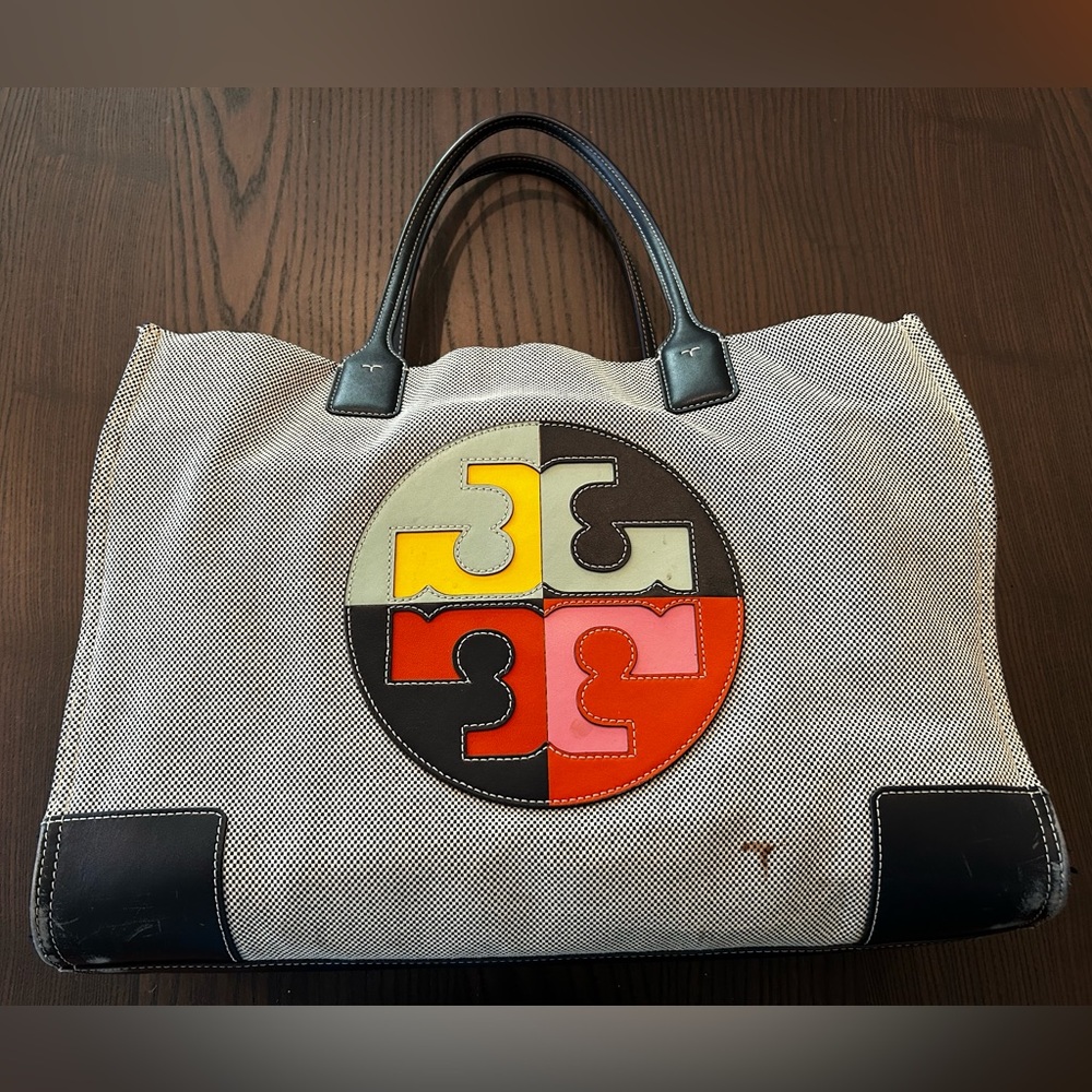 Tory Burch Canvas & Leather Ella Tote Blue